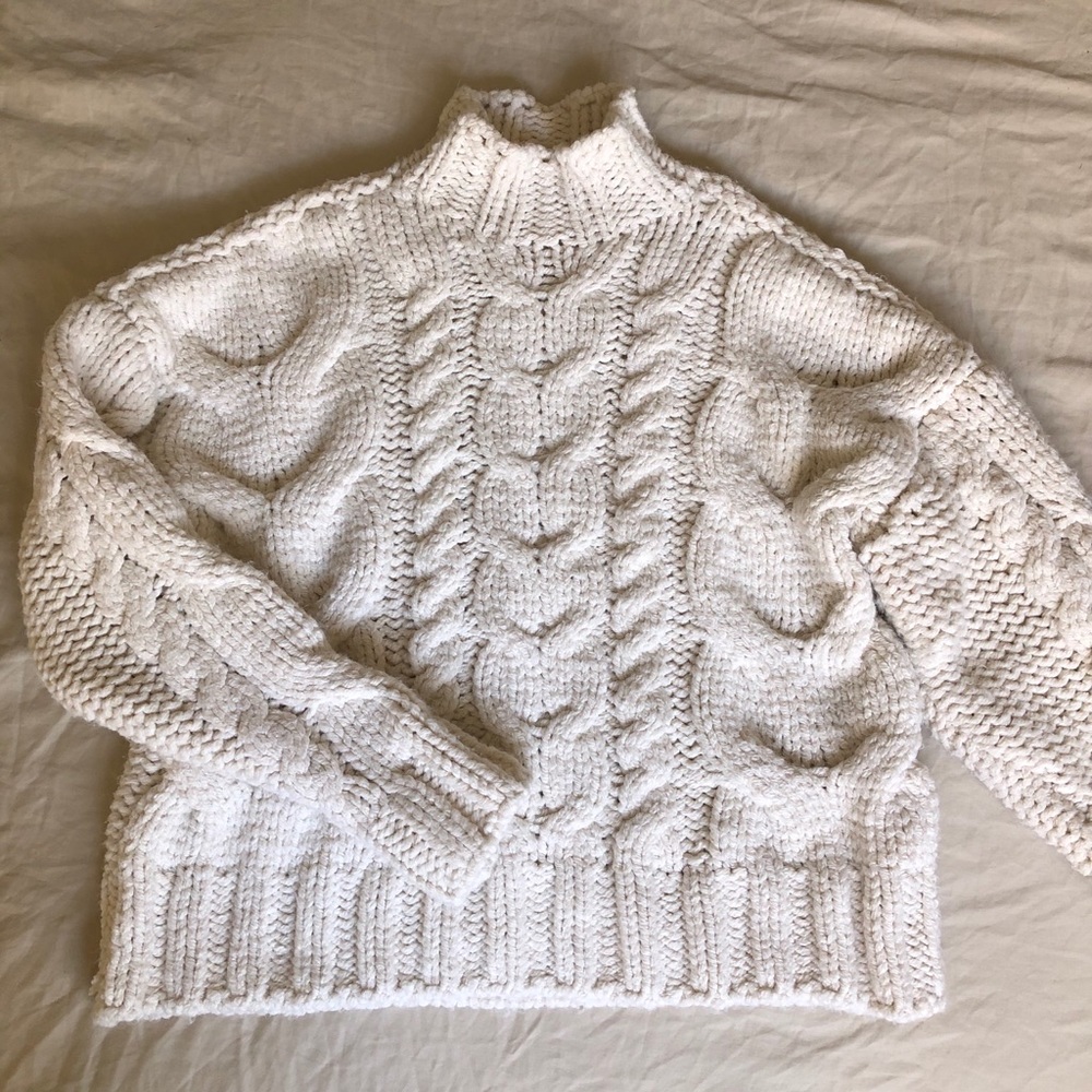 Zara Cream Knit Chunky Turtleneck Sweater